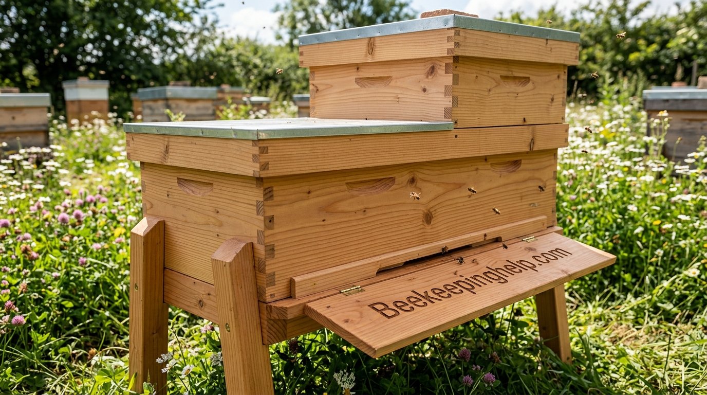Dartington beehive with its distinctive double-deck design and landing board