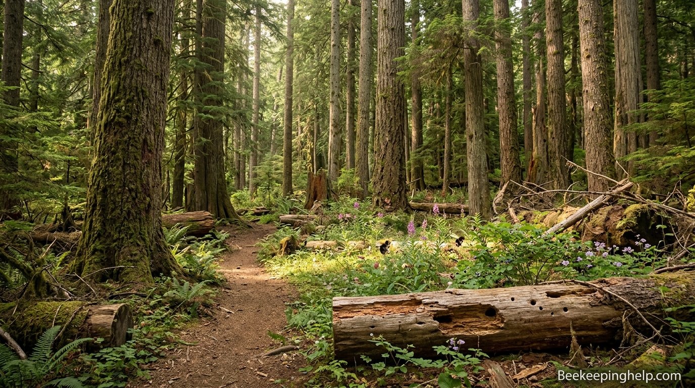 Old-growth forest with large mature trees suitable for future wild bee habitat